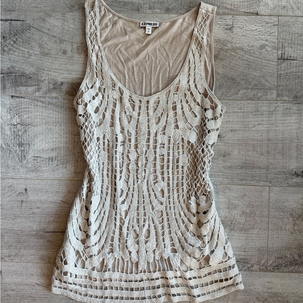 Y2K Express Women's Beige Crochet Tank Top